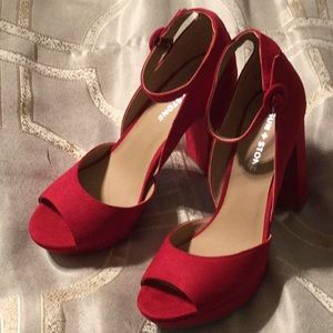 Red Suede Block-Heel Platform Sandal